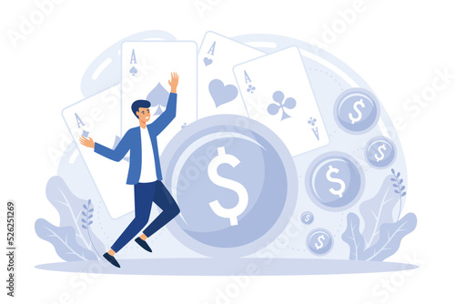 Poker player, lucky casino winner flat vector character. Gambling income, taxation of gambling income, legal wagers operations concept. flat vector modern illustration