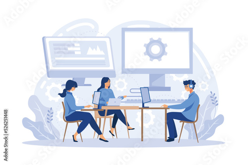 Computers and software Computer lab, system administration, troubleshooting, information technology, network upkeeping, operating system flat vector modern illustration