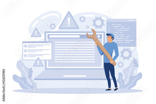 Computers and software Computer lab, system administration, troubleshooting, information technology, network upkeeping, operating system flat vector modern illustration