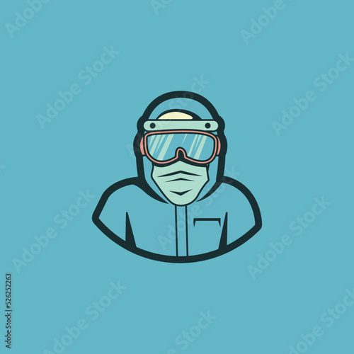 Professional Nurse Wearing Hazmat Suit Illustration. Mascot logo, sticker logo