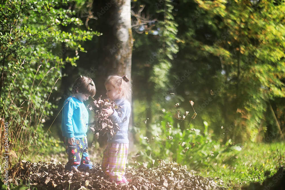 Leaf fall in the park. Children for a walk in the autumn park. Family. Fall. Happiness. Leaf fall in the park. Children for a walk in the autumn park. Family. Fall. Happiness.