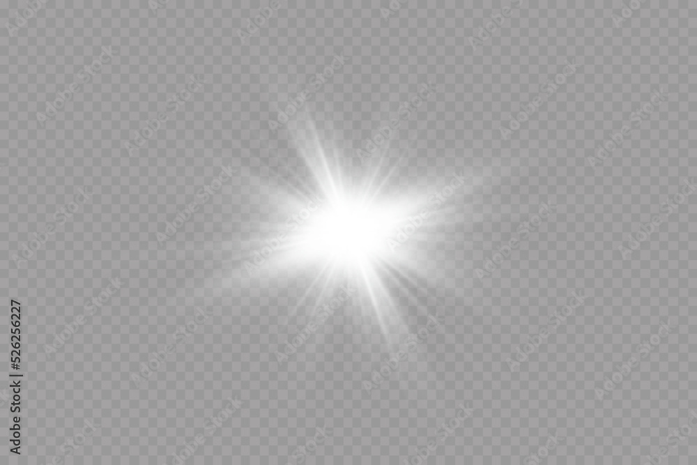 Light effect. Bright Star. Light explodes on a transparent background. Bright sun. Light effect. Bright Star. Light explodes on a transparent background. Bright sun.