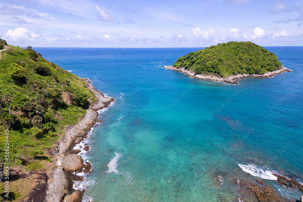 Amazing top view seashore Aerial view of Tropical sea in the beautiful Phuket island Thailand