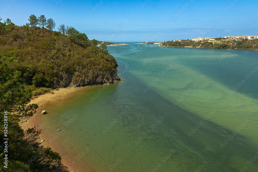 Scenic landscape with river Mira at Vila nova de Milfontes, Portugal