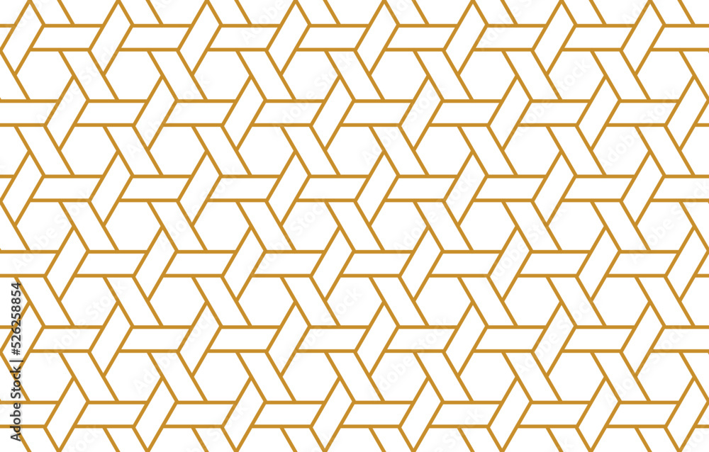 Hexagon shapes in a repeating weave style gold color outline pattern, geometric vector illustration Hexagon shapes in a repeating weave style gold color outline pattern, geometric vector illustration
