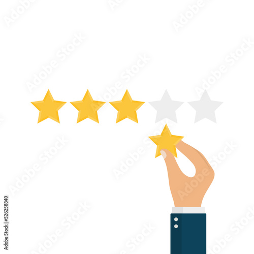 Positive Review. Businessman Hand Give Four Star Rating.