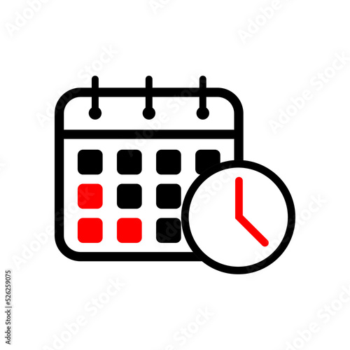 Business appointment calendar with time clock line art vector icon isolated on white background