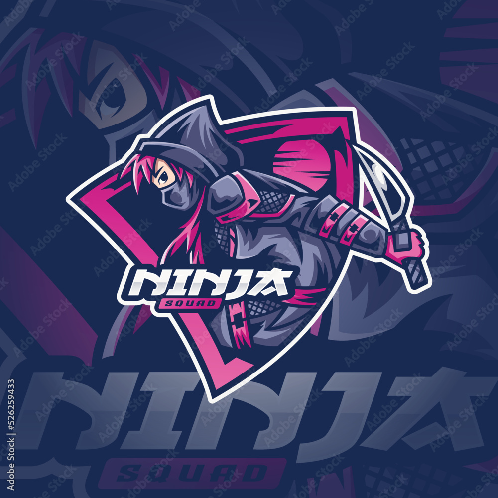 Ninja Girl Mascot Esport Logo Design Illustration For Gaming Club