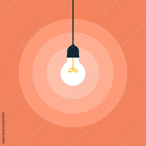 Business Idea Concept. Hanging Light Bulb Glowing.