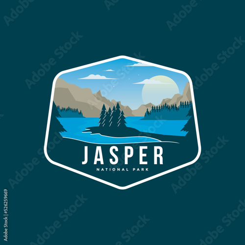 Jasper National Park illustration emblem logo on dark background.