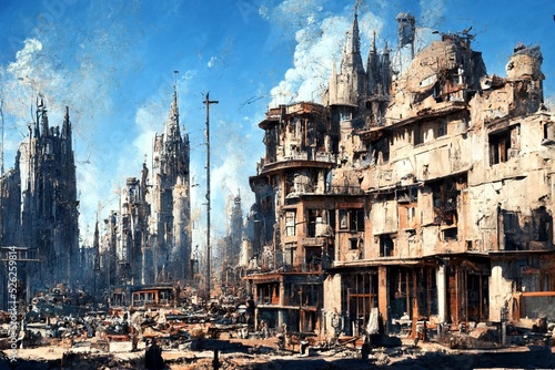 An imaginary city destroyed by war and turned into a ghost town.
