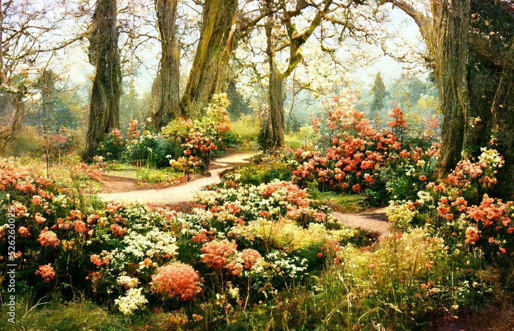 Φωτογραφία Illustration of a pathway in an English garden in the countryside