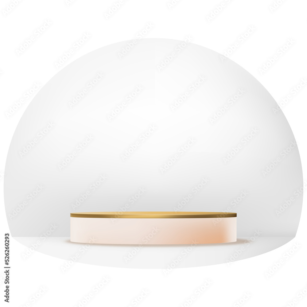 3D Gold and Peach podium on White circle background.Vector Showcase cylinder pedestal, Single display stand to place products isolate for new Product presentationt, Promotion, Advertising or Sale 3D Gold and Peach podium on White circle background.Vector Showcase cylinder pedestal, Single display stand to place products isolate for new Product presentationt, Promotion, Advertising or Sale