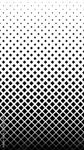Seamless halftone pattern with diamond or tilted square shape. Black and white geometric gradient background.