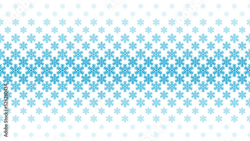 Seamless gradient pattern of snowflakes. Snowflake background for winter, winter holidays, Christmas. Blue snowflakes on white background.