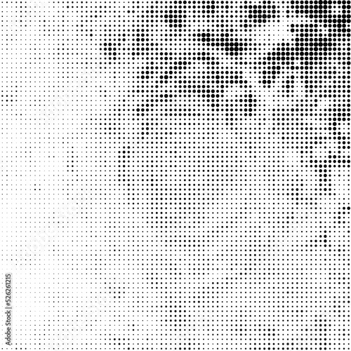 Grunge halftone background. Black and white circle dots texture. Spotted vector abstract overlay.