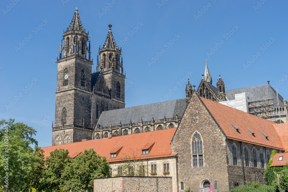 Obraz premium Gothic towers of the cathedral in Magdeburg, Saxony-Anhalt, Germany