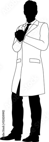 Silhouette person scientist, engineer or professor man in a lab coat. Could also be a chemist, science teacher or a pharmacist.