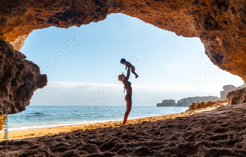 With the son in the natural beach cave in the Algarve at Praia da Coelha, Albufeira. Portugal