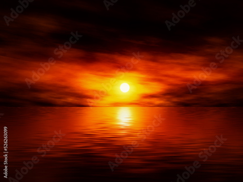 Calm red sundown in ocean