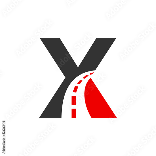 Letter X Transportation Logo Based On Road Path Symbol Vector Template