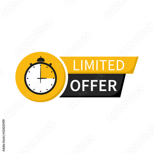 Limited offer icon with time countdown. Modern vector banner ribbon limited offer with stop watch. Offer sale or exclusive deal concept. Vector illustration.
