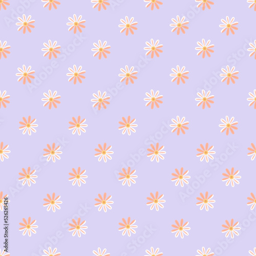 Seamless pattern with flowers on a lilas background.