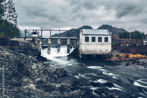 Hydroelectric power station on a mountain river