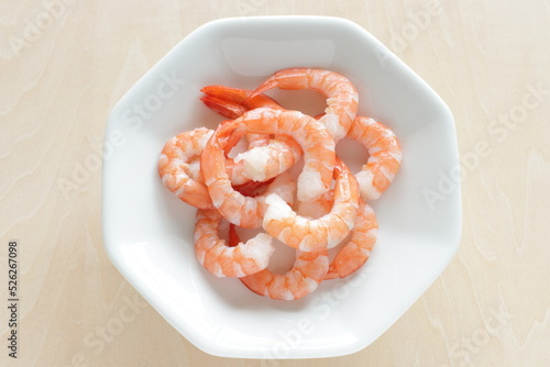 Boiled shrimp on plate for prepared food image