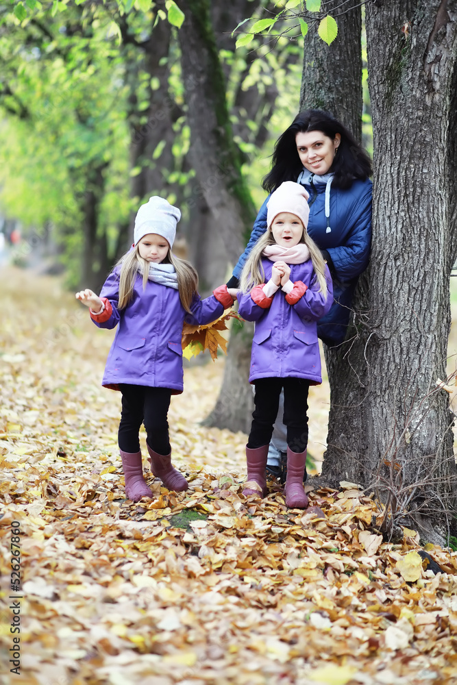 Leaf fall in the park. Children for a walk in the autumn park. Family. Fall. Happiness. Leaf fall in the park. Children for a walk in the autumn park. Family. Fall. Happiness.