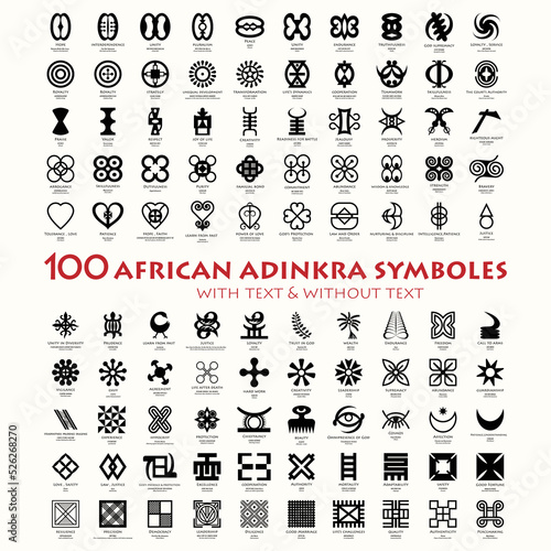 100 Adinkra African Symbols with text  & without text represents the west African wisdom 