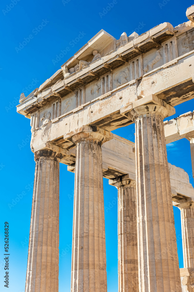 Detail of the facade of the Parthenon of Athens, Greece