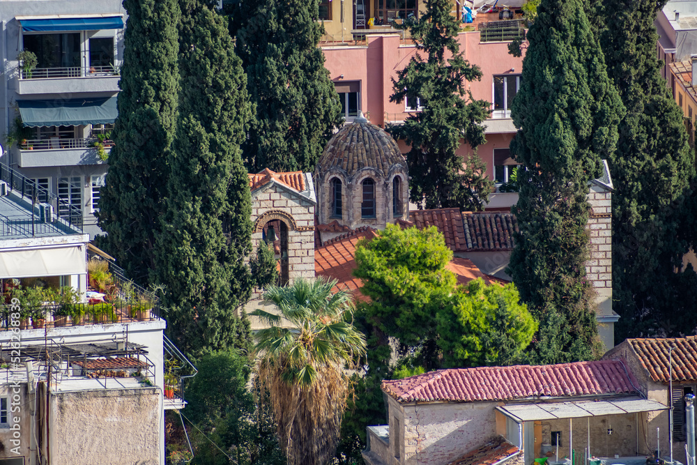 Aerial view of an Orthodox church in Athens Greece Aerial view of an Orthodox church in Athens Greece