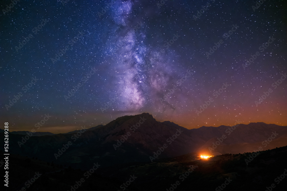 Milky Way over the 2389 metre high mountain peak of Monte Padro in the Balagne region of Corsica