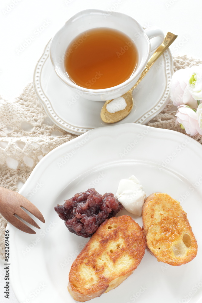 Homemade French toast on white plate for breakfast Homemade French toast on white plate for breakfast