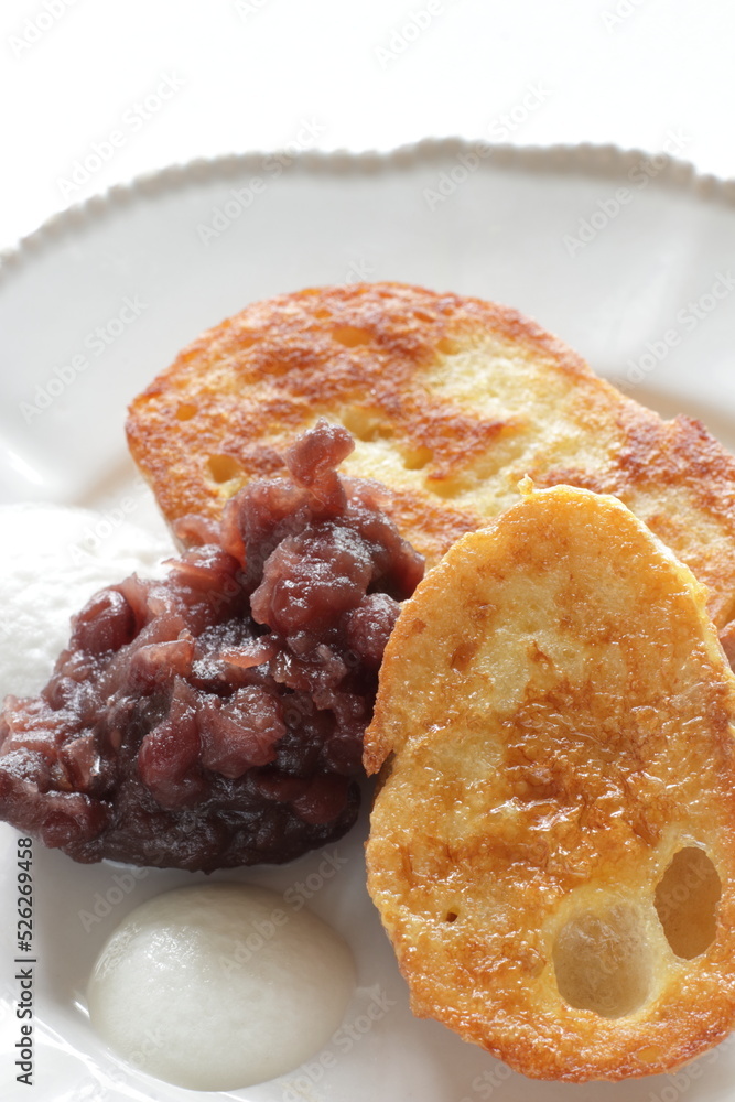 Homemade French toast on white plate for breakfast Homemade French toast on white plate for breakfast