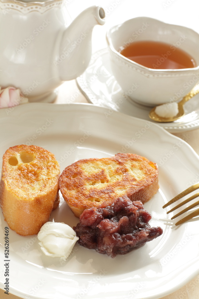 Homemade French toast on white plate for breakfast Homemade French toast on white plate for breakfast