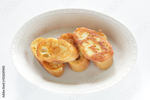 Homemade French toast in bowl for breakfast 