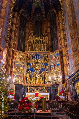 Interior of the amazing St. Mary Basilica of Krakow  Poland