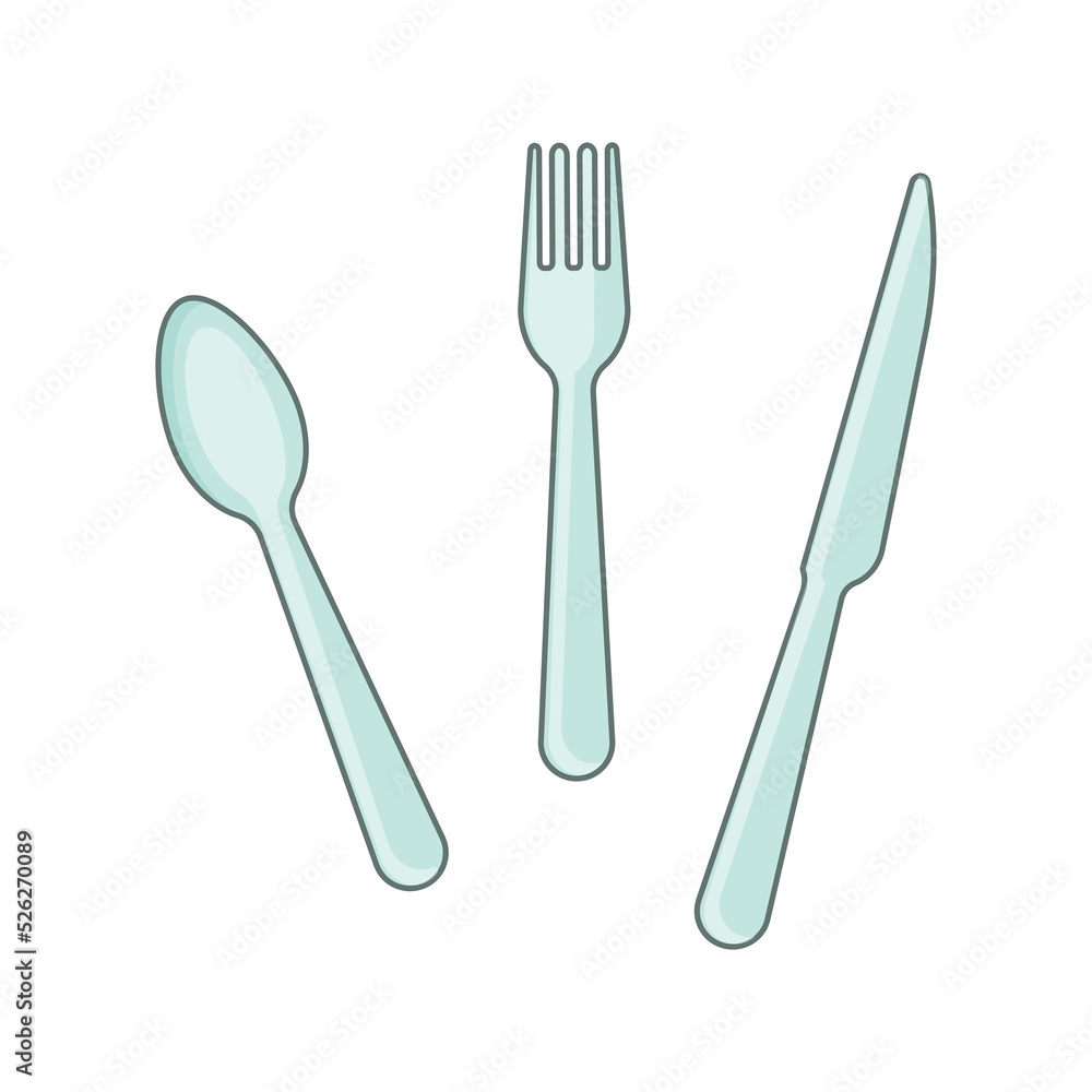 Set of plastic tableware, vector illustration Set of plastic tableware, vector illustration