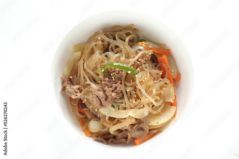 Korean food, vegetable and beef stir fried with glass noodles Korean food, vegetable and beef stir fried with glass noodles