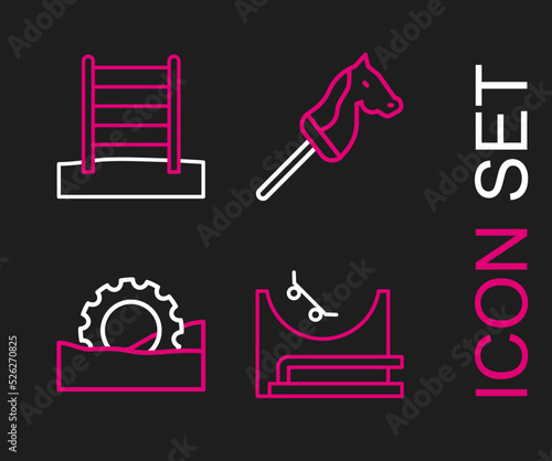 Set line Skate park, Ferris wheel, Toy horse and Swedish wall icon. Vector