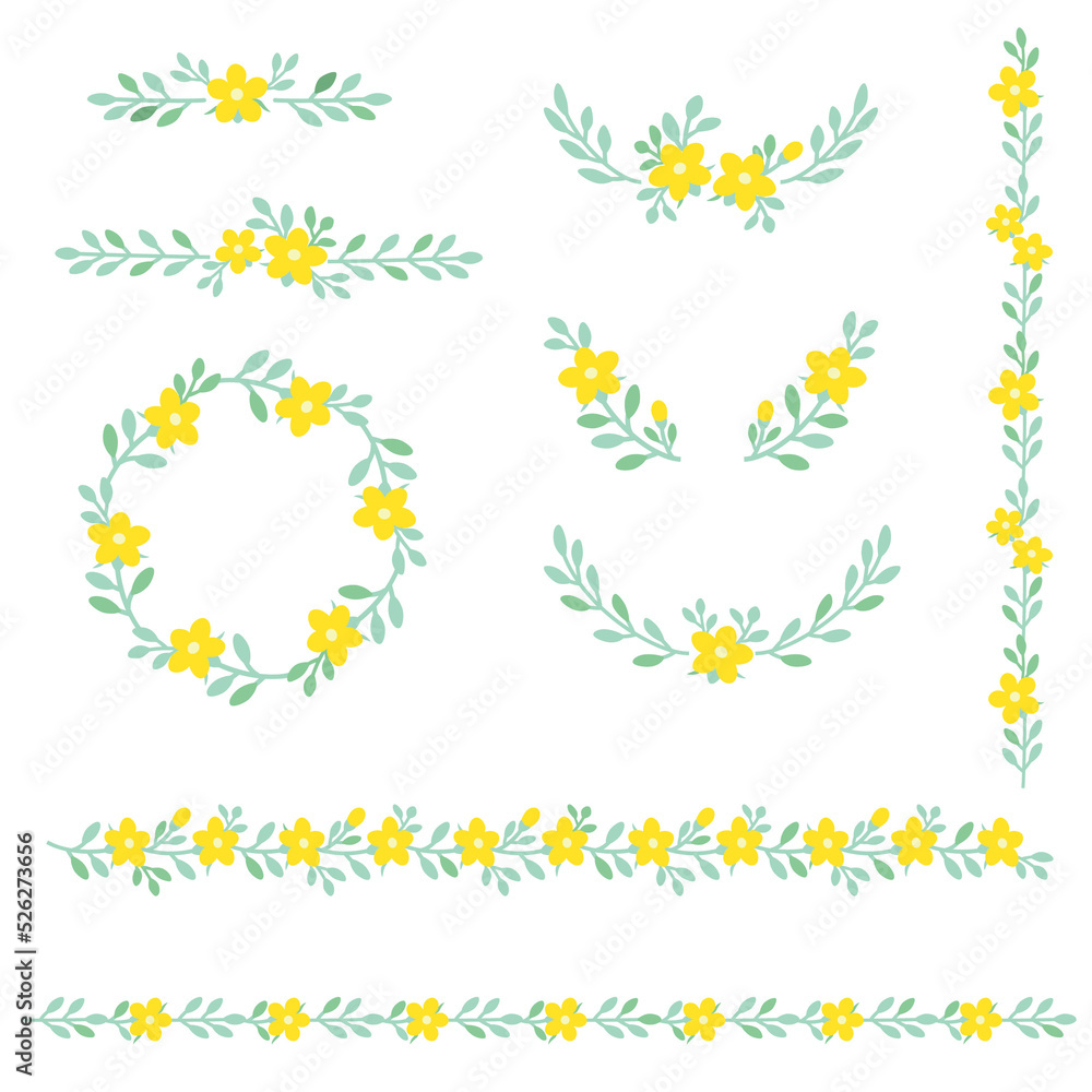 Yellow flower design elements illustration set Yellow flower design elements illustration set
