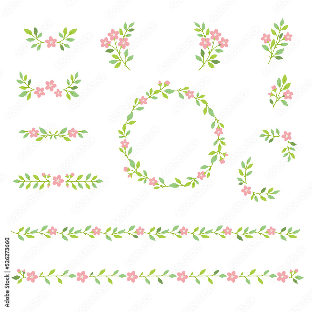 Pink flower design elements illustration set Pink flower design elements illustration set