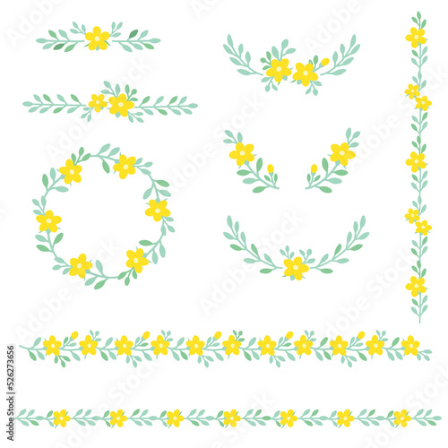 Yellow flower design elements illustration set