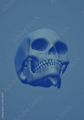 human skull in blue