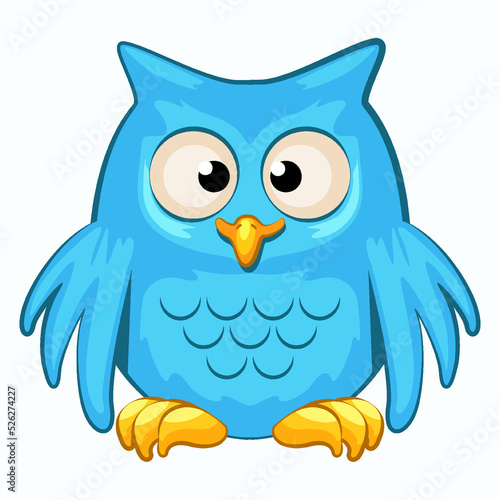 Vector cartoon blue owl. Cute night bird
