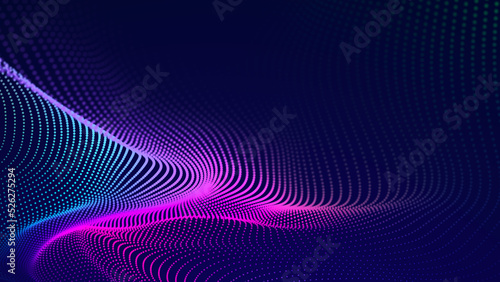 Particle stream. Purple background with many glowing particles. Information technology background. 3d rendering.