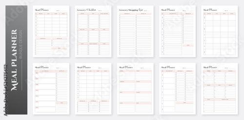 Weekly Meal Planner and Grocery List, Meal planner printable, Meal planner template set, Minimalist planner pages templates, Meal Planner Bundle, Meal Planner Collection Set.