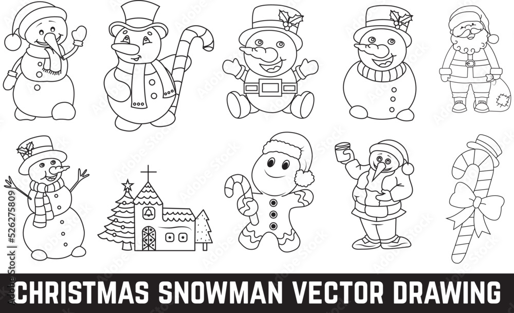 Christmas snowman eps file vector drawing on white background